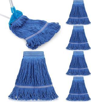 Nuogo 6 Pieces Commercial Mop Head Replacement Floor Cleaning Wet Mop Heads Wet Mop Head Refills Heavy Duty Commercial Mop for Home Industrial Commercial Cleaning (Blue)