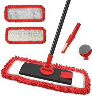 JEHONN Floor Mop Dry Wet Flat Dust Mops with Microfiber & Chenille Pads for Hard Wood Laminate Tile Vinyl Kitchen Bathroom Home