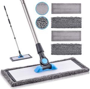 Microfiber Dust Mop for Hardwood Floors - MANGOTIME Dry Floor Mop for Floor Cleaning Hardwood Wood Tile Vinyl Laminate, Wet Flat Mop with 4 Washable Reusable Microfiber Pads and Aluminum Mop Head