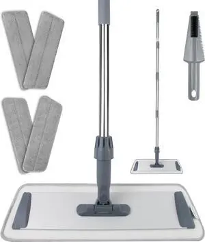 Microfiber Flat Mops for Floor Cleaning, Wet Dry and Dust Mop with 4 Reusable Washable Pads, Bathroom Kitchen Mop with Long Stainless Steel Handle for Laminate Hardwood Wooden Wall Vinyl Tile