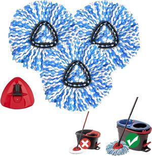 3 Pack Spin Mop Replacement Heads Compatible with O Cedar RinseClean 2-Tank System, Microfiber Spin Mop Refills Replace Heads, Deep Cleaning, Machine Washable, Includes 1 Mop Base (Blue)