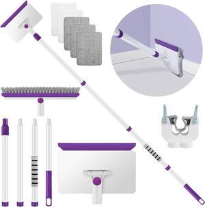 Baseboard Cleaner Tool with Handle, 60" Extendable Long Handle Baseboard Cleaner with 5 Reusable Pads for Baseboards Cleaning, Ceiling, Wall, Floor, Bathroom Kitchen