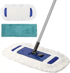 Kefanta Dust Mop for Hardwood Floors with Extendable Long Handle 57'' and 2 Different Mop Pads, Microfiber Dry & Wet Dust Mops for Floor Cleaning Hardwood Marble Tile Home Kitchen