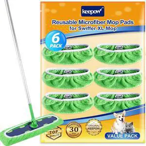 KEEPOW Mop Pads Replacement, Dry Sweeping Cloths, Wet Pads Refills Compatible with Swiffer XL Mop, Reusable Mop Pads for Hardwood Surface Floor Cleaning (6 Pack)