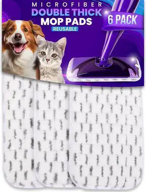 6pcs of Universal 11-inch Velcro Type Reusable Floor Mop Pads Compatible with Swiffer Wet Jet Refills Machine Washable Thick Microfiber Wet Pads for Hardwood and Household Cleaning Supplies (6pcs)