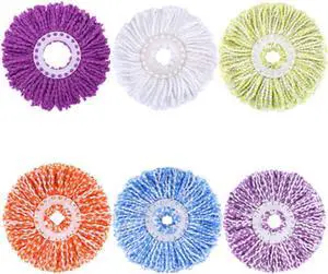 6 Pack Spin Mop Replacement Heads, [6.3 Inch,Round Shape] Microfiber Mop Refills for Easy Cleaning 360 Degrees Spin Mop, (6 Colors)