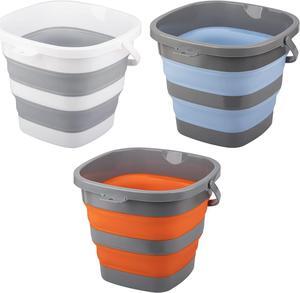 3 Pack Collapsible Bucket with Large 2.6 Gallon (10L) Each, Portable Plastic Bucket for House Cleaning, Foldable Tub for Mop, Car, Garden or Camping, Space Saving Fishing Water Pail
