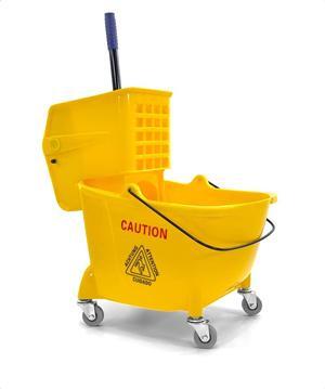 Mop Bucket 25 Quart | Side Press Wringer | 4 Wheels 2" | Yellow