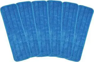 Microfiber Mop Pad 18" Inch for Wet Dry Mops Floor Cleaning Pads Reusable Compatible with Bona Floor Care System (6 Pack)