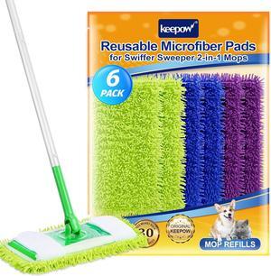 KEEPOW Reusable Mop Pads Compatible with Swiffer Sweeper Mop, Microfiber Dry Sweeping Cloths, Washable Wet Mop Refills for Hardwood Floor Cleaning, 2+2+2 Pack (Mop is Not Included)