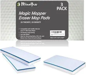 Magic Mopper Sponge Eraser Mop Pad | Compatible with Swiffer Wet Jet and 12" Wet Spray Mops | 12-inch Magic Sponge Eraser Mop Pad | 3 Pack