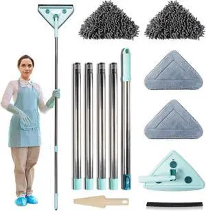 82 Inch Wall Mop with Long Handle,Baseboard Cleaner Tool with Handle,Triangle Mop Microfiber Wall Cleaner,Wall and Floor Cleaning Mop,Adjustable Extension Pole with 4 Removable Washable Mop Pads