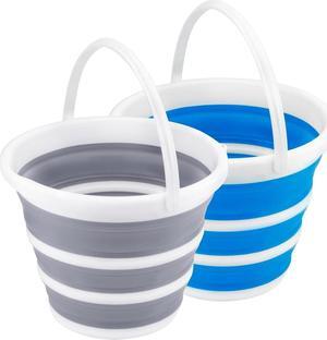 2 Pack Collapsible Buckets 10L 2.6 Gallon Cleaning Bucket Mop Bucket Folding Foldable Portable Small Plastic Water Supplies for Outdoor Garden Camping Fishing Car Wash Space Saving Grey and Blue