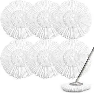 NICEMOVIC 6 Pack Spin Mop Replacement Head for 360° Spin Mop System, Standard Size Round Shape Spin Mop Replacement Head, Microfiber Refills Machine Washable and Easy Cleaning