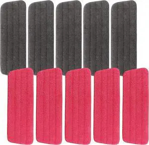16.5 inch Mop Pads Spray Mop Refills - 10 Pack 13''-15'' Reveal Mop Pad - Microfiber Reusable Washable Flat Replacement Heads for Wet Or Dry Floor Cleaning and Scrubbing - Red & Grey