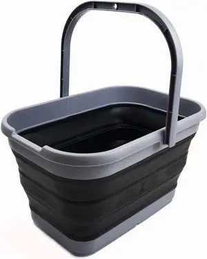 SAMMART 12L (3.17 Gallon) Collapsible Rectangular Handy Bucket (1, Grey/Black)