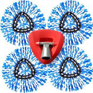 RinseClean Spin Mop Replacement Head,4 Pack Spin Mop Refills nclude 1 Rotating Mop Base Compatible with RinseClean Dual SystemTriangle Mops for Floor Cleaning Head ReplaceBlue Barrel(2-Tank System)