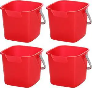 Peohud 4 Pack Sanitizing Buckets, 3 Quart Small Cleaning Pail, Square Detergent Bucket with Spout and Handle for Home, Offices, School, Commercial Use