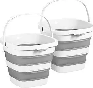 2 Pack 2.6 Gallon(10L) Collapsible Plastic Buckets with Handle Compact Cleaning Square Storage Bucket Portable Water Tub Outdoor Water Pail for Garden Hiking Fishing Camping (White)