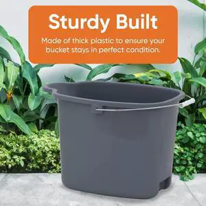 Superio Plastic Bucket with Grip Handle, 16 Liter Large Spout Cleaning Pail Grey, Heavy Duty Bucket Home Floor Mopping, Bath, Car Wash, Bowls for Camping, Fishing, 2 Pack