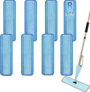 8 Pack Microfiber Spray Mop Replacement Heads for Wet/Dry Mops Reusable Replacement Refills Fits for Bona Hardwood Floor Replacement Cleaning Head (18" Blue)