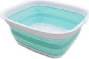 SAMMART 7.7L (2 Gallon) Collapsible Tub - Foldable Dish Tub - Portable Washing Basin - Space Saving Plastic Washtub (White/Lake Green, S)