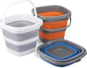 3 Pack Collapsible Bucket With 1.32 Gallon (5L) Each, Small Plastic for Sand or Beach, Portable Water Pail for Cleaning, Fishing