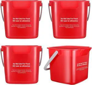 Yaomiao 4 Pcs Cleaning Bucket 3 Quart Small Sanitizing Square Bucket Detergent Pail with Measurements Spout and Handle for Home Commercial Use Restaurant Kitchen Office School (Red)