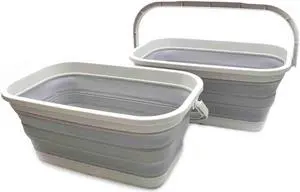 SAMMART Set of 2-11.6L (3.06 Gallon) Collapsible Rectangular Handy Basket/Bucket (Grey, 2)