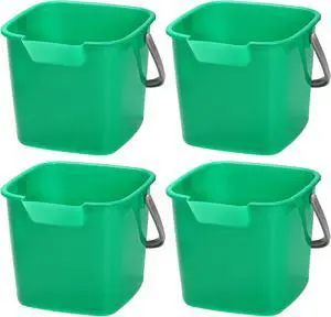 Peohud 4 Pack Sanitizing Buckets, 3 Quart Small Cleaning Buckets, Square Detergent Pail with Spout and Handle, Plastic Utility Bucket for Home Kitchen School Offices Commercial Use, Green
