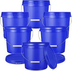 6 Pcs 2 Gallon Plastic Bucket Pail Container with Lid Heavy Duty Reusable Water Bucket with Metal Handle for Storage Ice(Dark Blue)