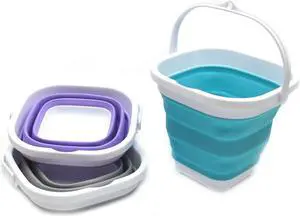 SAMMART Set of 3-2.6L (0.68 gallon) Super Mini Sqare Collapsible Plastic Bucket - Foldable Square Tub - Portable Fishing Water Pail - Space Saving Outdoor Waterpot (3)