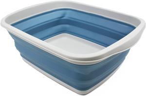SAMMART 10L (2.6 Gallons) Collapsible Tub - Foldable Dish Tub - Portable Washing Basin - Space Saving Plastic Washtub (Grey/Steel Blue, 1)
