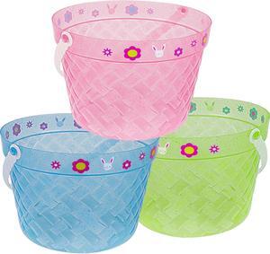 Zcaukya Easter Buckets, 3 Packs Clear Plastic Kids Easter Baskets with Handles, Empty Plastic Easter Pails for Easter Egg Hunt Party Favors, Green, Blue, Pink