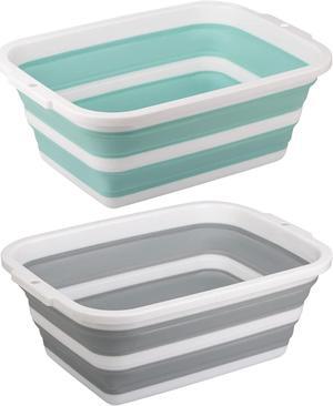 2 Pack Collapsible Bucket with 2.25 Gal / 8.5L Each, Plastic Tub, Portable Wash Basin for Home and Garden, Foldable Camp Sink with Upgrade Reinforced Hard Plastic Rim