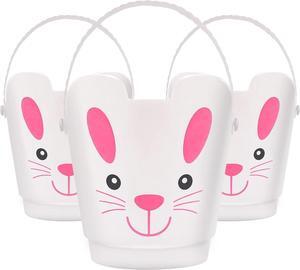 Zcaukya Easter Buckets, Set of 3 Plastic Easter Bunny Baskets with Handles, Empty Plastic Easter Pails for Kids Easter Egg Hunt Party Favors