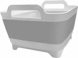 Ikaufen Dishpan for Washing Dishes, 9L (2.4Gallon) Collapsible Wash Basin with Drain Plug Carry Handles, Collapsible Bucket for Cleaning, Vegetable Washing, RV(Grey)