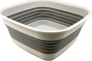 SAMMART 8L (2.1 Gallon) Collapsible Tub - Foldable Dish Tub - Portable Washing Basin - Space Saving Plastic Washtub (Grey)