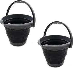 SAMMART Set of 2-5L (1.32Gallon) Collapsible Fishing Bucke - Foldable Round Tub - Portable Plastic Water Pail - Space Saving Outdoor Waterpot(2, Grey/Black)