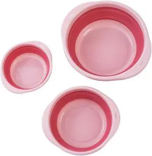 3-Pack Collapsible Wash Basin Set, Baby Kids Wash Basin Dish Tub for Travel Home, 3 Different Sizes Set Space Saving Pink Big Volume