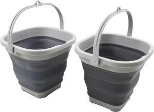 SAMMART 2.6L (0.68 Gallon) Super Mini Sqare Collapsible Plastic Bucket - Foldable Square Tub - Portable Fishing Water Pail - Space Saving Outdoor Waterpot (Grey)