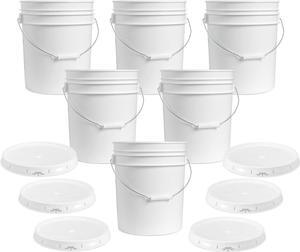 ePackageSupply, 5-Gallon White Plastic Bucket with Lid - Durable 90 Mil All Purpose Pail - Food Grade - Contains No BPA Plastic - Recyclable - Made in USA - 6 Count