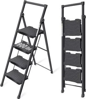 KINGRACK Step Ladder 4 Step Folding, 900lbs 4 Step Ladder with Anti-Slip Wide Pedal and Handrails, Lightwight Household Ladder, Pass 900LBS Testing, for Your Kitchen, Pantry, Closets, Office Use KINGRACK Step Ladder 4 Step Folding, 900lbs 4 Step Ladder with Anti-Slip Wide Pedal and Handrails, Lightwight Household Ladder, Pass 900LBS Testing, for Your Kitchen, Pantry, Closets, Office Use