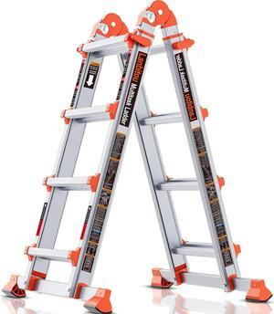 Ladder, A Frame 4 Step Ladder Extension, 14 FT Anti-Slip Multi Position & Storage Folding Ladder, 330 lbs Security Load Telescoping Aluminum Ladders for Stairs Home Indoor Outdoor Roof