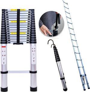 Telescoping Ladder 20ft 6.2M Aluminum DIY Extension Folding Loft Ladder with 2 Detachable Hooks Anti-Slip Rubber Feet Portable Heavy Duty Folding Ladder 330lbs Max Capacity EN131 Certificated