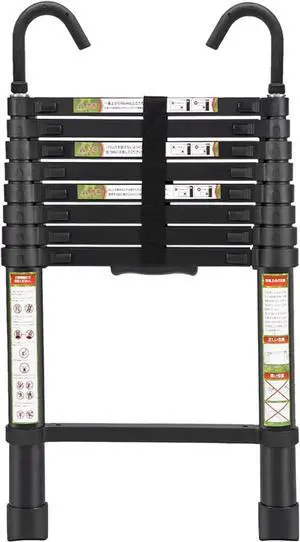 Telescopic Ladder, 8.5FT RIKADE Aluminum Telescoping Ladder with Non-Slip Feet and Stable Hook, Portable Extension Ladder for Household and Outdoor Working, 330lb Capacity Black