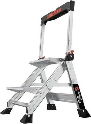 Little Giant Ladders, Jumbo Step, 2-Step, 2 foot, Step Stool, Aluminum, Type 1AA, 375 lbs weight rating, (11902), Silver