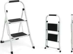 SIMPLI-MAGIC Step Ladder, 2 Step Stool Ergonomic Folding Step Stool with Wide Anti-Slip Pedal Sturdy Step Stool for Adults Multi-Use for Household, KitchenOffice Step Ladder Stool (2 Step-White)