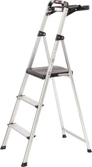 Rubbermaid 3-Step Ladder, Aluminum Lightweight Folding Step Ladder with Project Tray, 225 lb. capacity, Silver, Tested to US Safety Standards, No Assembly Required