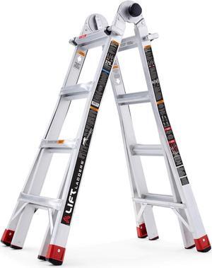 18 Foot Reach Adjustable 5 in 1 Multi Position Lightweight Aluminum Hinge Step Ladder with Armored J Locks and 375 Pound Capacity, Silver